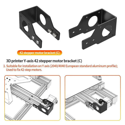 Y Axis Nema 17 42 Stepper Motor Mount For 3D Printer Aluminum Bracket installed on 2040 4040 Euro Standard V Slot profiles.