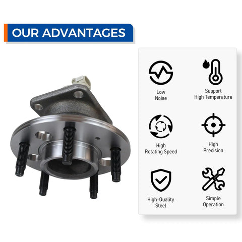 Rear Wheel Bearing And Hub Assembly 5 Lug With ABS For Chevy Impala Monte Carlo Venture Buick Regal Lacrosse Century Allure Pontiac Grand Prix Aztek Montana Trans Sport shown with key features like low noise, high precision, and simple operation