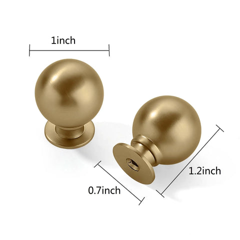 Vintage Ball 1 Inch Cabinet Knobs Set Of 6 In Champagne Bronze Satin Brass Finish, Durable Zinc Alloy Hardware
