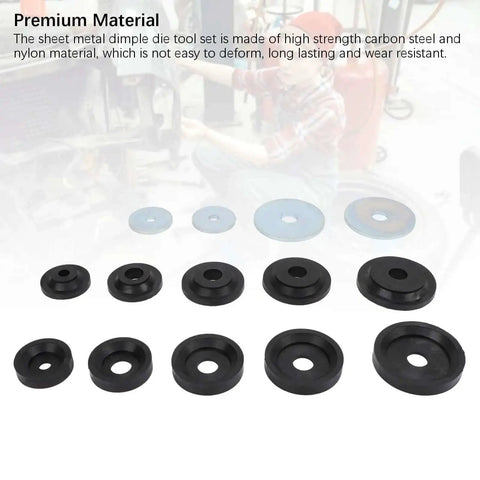Heavy Duty Dimple Die Set For Sheet Metal Carbon Steel Flared Hole Dies With Backing Discs shown on display