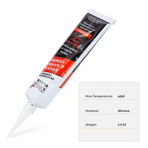 Stanbroil graphite-impregnated fiberglass flat rope seal and gasket kit for wood stoves; white squeeze-tube packaging