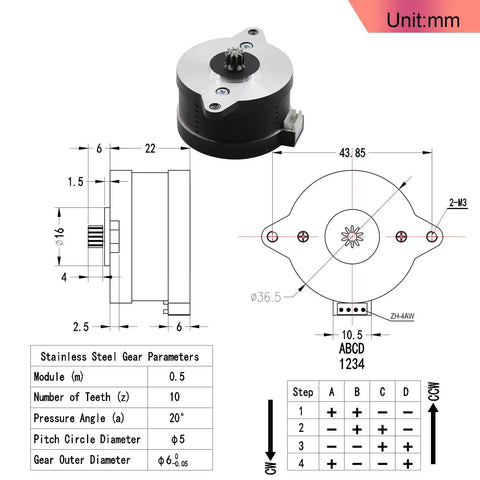 Technical diagram and specifications of NEMA 14 36mm Pancake Stepper Motor for 3D printers