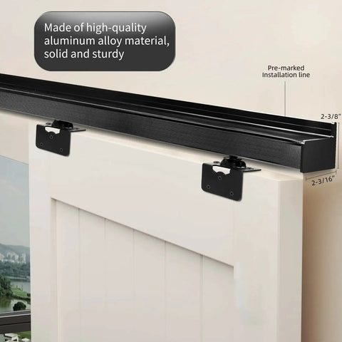 Installed Interior Box Rail Sliding Door Hardware Kit for Wood Doors Wall Mount Aluminum Alloy Track System with Black Finish