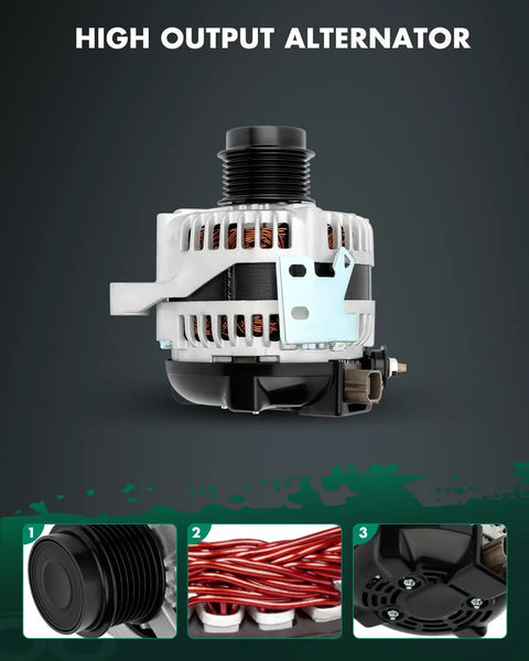 12V 100Amp Car Alternator Replacement For Scion xB 2008 2013 Toyota Camry 2007 2009 Corolla 2009 2010 Matrix 2009 2013 And Pontiac Vibe 2009 2010 CW 7 Groove Pulley OEM 11195N 400-52167R Direct Fit Plug And Play Ready To Roll with components.