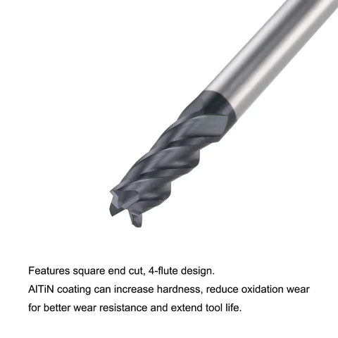 Square Nose End Mill 4mm Carbide Router Bit AlTiN Coated for CNC Milling 4 Flute Spiral Cutter HRC45