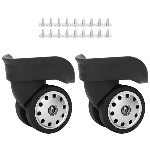 Multihole Suitcase Wheel Set In Black Universal Luggage Replacement Wheels Pair With Braked Stop Function Durable And Impact Resistant Easy Install