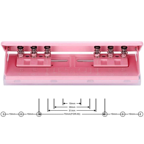 Adjustable 6 Hole Punch For Planners And Binders, Durable Metal Puncher With 6 Sheet Capacity, Fits A4 A5 A6 Notebooks, Pink