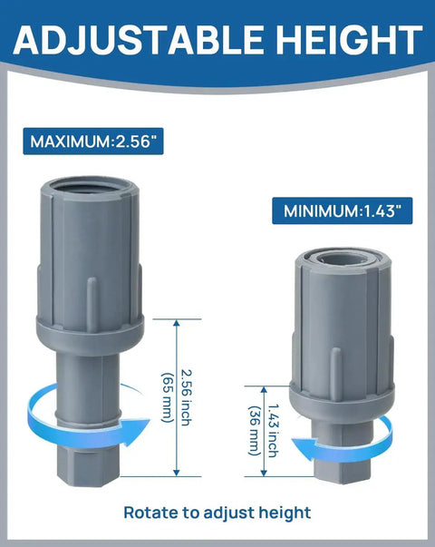 Workhorse Adjustable Bullet Feet For One And Five Eighths Inch Tubing height comparison from 1.43 to 2.56 inches, gray plastic