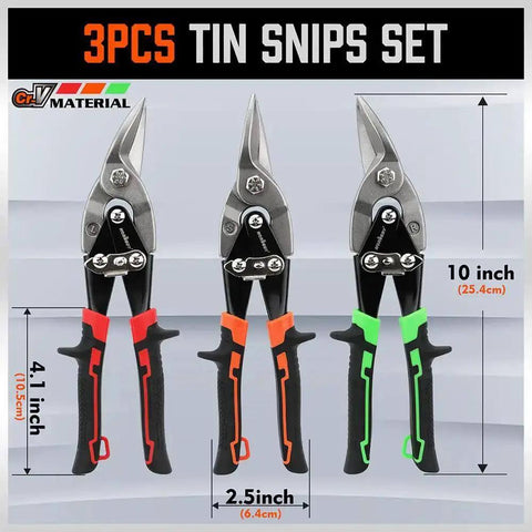 3 Pack 10 Inch Aviation Tin Snips Set For Sheet Metal Cutting, Straight Left And Right Cuts, Chrome Vanadium Steel