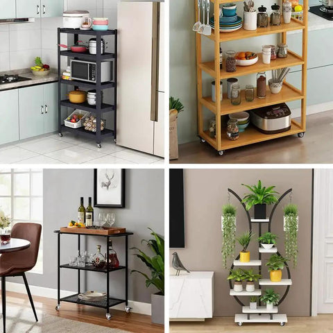 Four-piece kitchen shelving units with 1 Inch Caster Wheels With Threaded Stem M6x15mm Swivel Casters With Brakes Set Of 4
