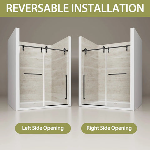 Barn-Style Sliding Shower Door With Exposed Rollers, 8mm Clear Tempered Glass, Matte Black Stainless Steel Hardware, Reversible Installation
