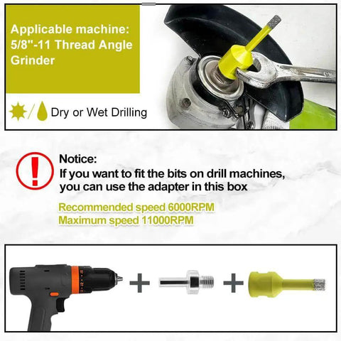 Diamond Core Drill Bits Set For Porcelain Tile Marble Granite And Artificial Stone 4pc Kit with adapter for angle grinder