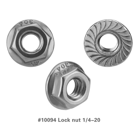 Alloy steel lock nuts 10094 from the Cut-Off Flange Track Bearing Repair Kit for Siding Brake Tools, showing front and back views.
