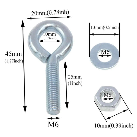 One Quarter Inch By One Foot Marine Grade Carbon Steel Eye Bolts With Nut Set Of Twelve Shoulder Lifting Ring Hardware with dimensions