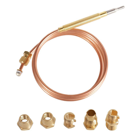 Gas thermocouple kit: 900mm copper tube with probe and five universal brass adapter nuts (M6x0.75).