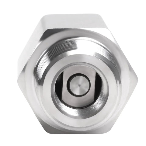 Air check valve, stainless steel hex body, 1/2 in NPT female to male, high-temperature inline one-way valve.