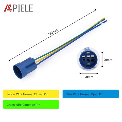 APIELE blue 22mm metal emergency stop push button switch with 3-wire yellow, blue, green harness and 20mm connector