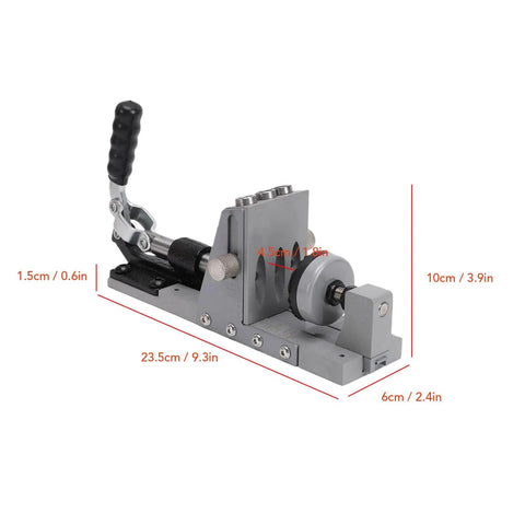 Pocket Hole Jig Kit For Woodworking Projects One Sided Fifteen Degree Locator With Hardened Steel Bushing And Three Eighths Inch Drill Bit For Cabinet Assembly Garage Grade Furniture Repair DIY Shelves showing side view with measurements.
