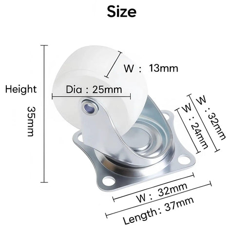 1 Inch Swivel Caster Wheels With Rubber Base For Furniture Trolleys And Projects with size dimensions