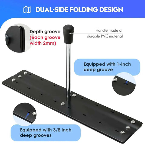 Fifteen Point Seven Inch Heavy Duty Sheet Metal Folding Hemming Tool Dual Side Bender with sight holes, featuring depth grooves.