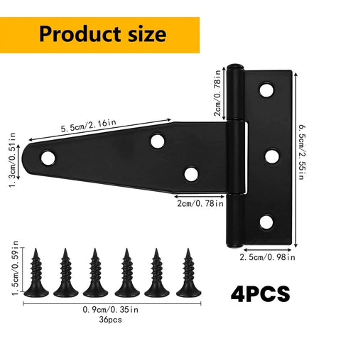 4 Pack 3 Inch T Strap Hinges Heavy Duty Outdoor Black Tee Hinge For Wooden Fences Barn Doors Gates Shed Doors Hardware