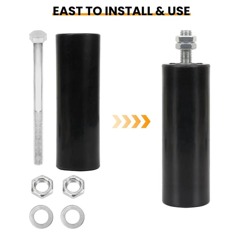 Two Pack Gate Roller Guide Kit With 6 Inch Universal Heavy Duty Sliding Gate Rollers And Nylon Wheel Hardware Set Includes 2 Sets Of Rollers And Installation Screws For Easy Durable Gate Sliding System, showing parts and bolts