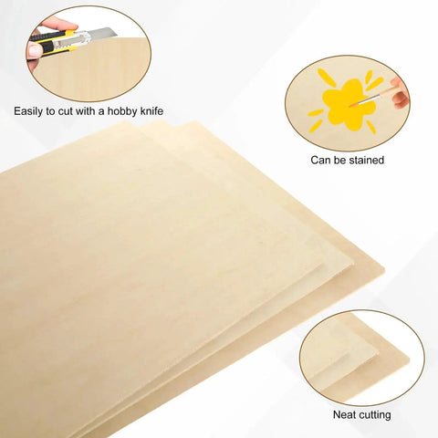 Close-up view of 24 Pack Basswood Sheets 16 By 12 Inches One Eighth Inch Thick Unfinished Wood For Laser Cutting Arts And Crafts