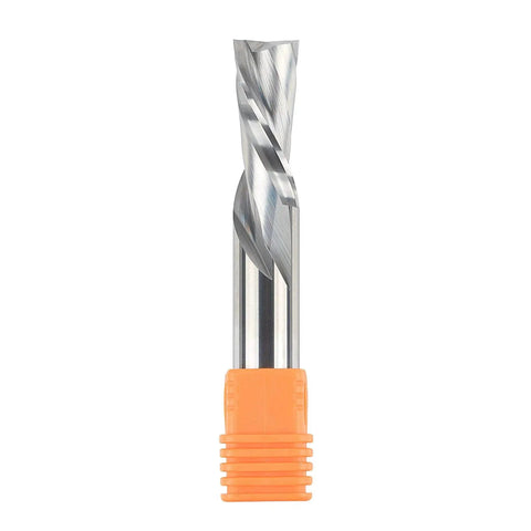 Downcut Spiral Router Bit For Wood Carving One Half Inch Shank One Half Inch Cutting Diameter Solid Carbide CNC End Mill For Plunge Cuts One And A Quarter Inch Cutting Length Three Inch Total Length Fits One Half Inch Collets SpeTool