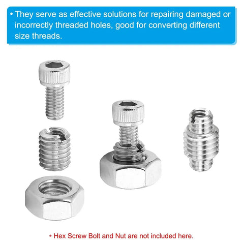 PATIKIL stainless steel thread adapters sleeve reducing nuts set; front view with hex nut and screws.