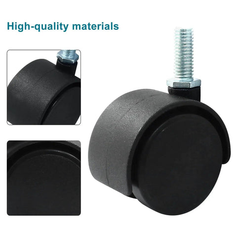 4 Pack 1.5 Inch Black Plastic Swivel Caster Wheels With M8 Threaded Stem Replacement For Chairs And Furniture Without Locking Brakes M8 20mm Threaded, Wheel Diameter 40mm Width 35mm