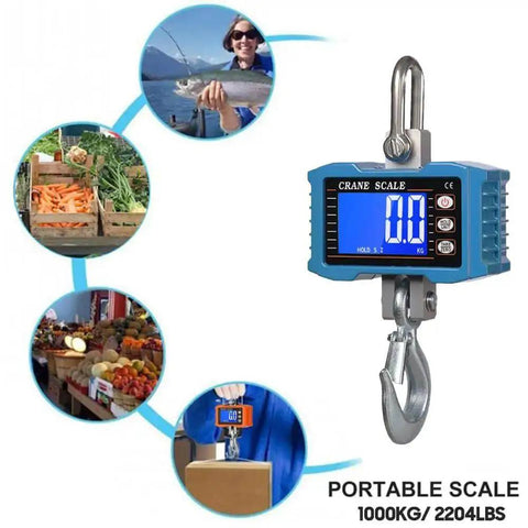 Built Tough Workhorse Hanging Scale Digital Crane Scale 1000kg 2204lb With LCD Backlight Unit Change Data Hold Tare Zero