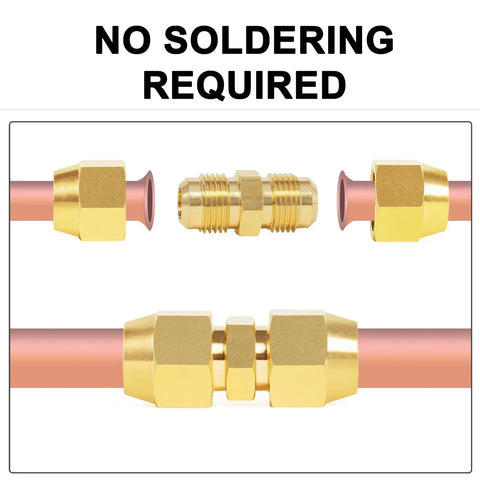 ChillWaves brass flare tube fittings, 1/4-in male flare x 1/4-in male flare union gas adapter, copper tubing, 6-pack