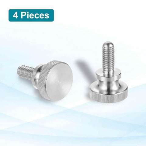 Front view of 4 Pack M8 X 20mm Knurled Thumb Screws in 304 Stainless Steel with diamond head and shoulder grip knobs.