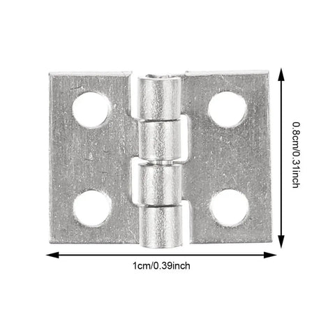 Close-up of 75 Pcs Mini Copper Vintage Hinges With Screws For Wooden Crafts And Jewelry Boxes dimensions displayed.