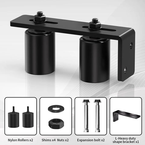 2 Inch Black Heavy Duty Beefy Sliding Gate Rollers Set 2 Pack With L Rear Post Bracket Universal Adjustable Side Mount Alloy Steel And Plastic