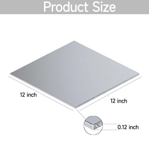 Diagram showing 304 Stainless Steel Sheet Twelve By Twelve Inch One Eighth Inch Thick With Protective Film dimensions
