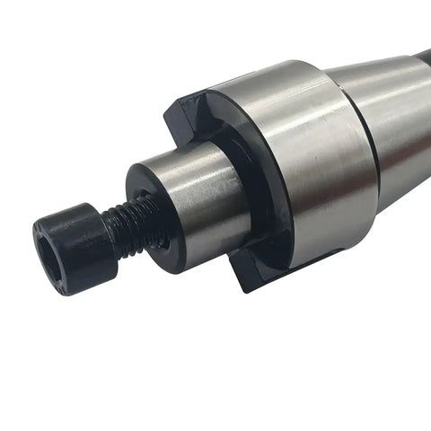 Close-up of 2 Inch Face Mill Arbor Kit By KinRite With BAP400R 50-22-4T Face Milling Cutter, showing metal construction and threading for CNC use.