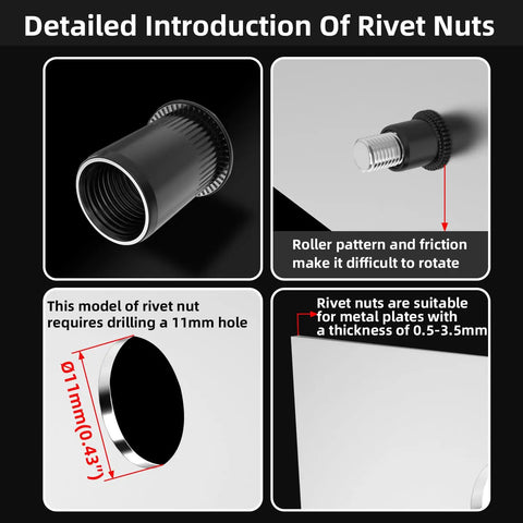 Rivet Nut Kit 50 Pieces M8x18 Black Zinc Flat Head Rivet Nuts For Thin Metal Sheets And Cabinets With Embedded Nut Application