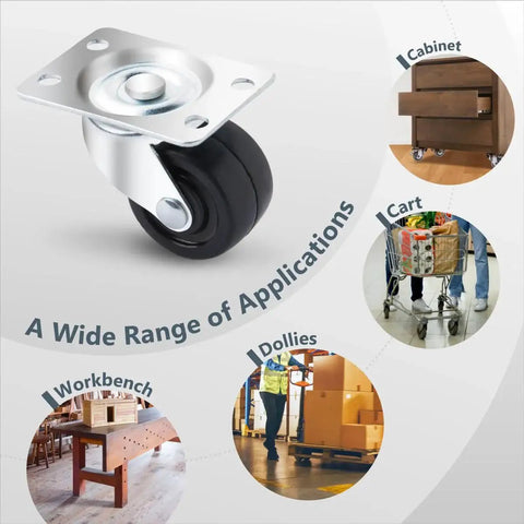 One And A Half Inch Heavy Duty Swivel Caster Wheels Set Of Four With 160 Lb Load Capacity Rubber Plate Casters for Furniture and Carts