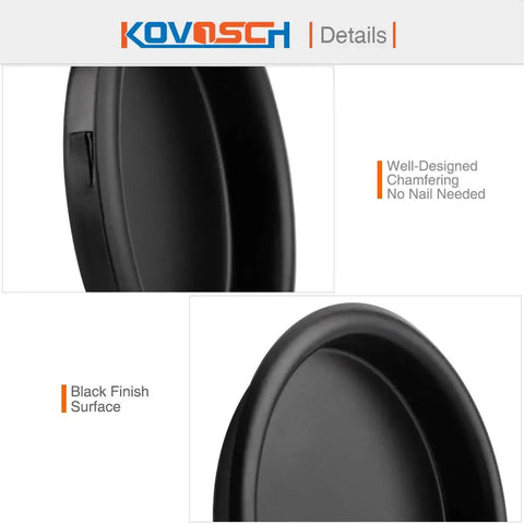 Close-up of black finish surface, 10 Pack Black Closet Door Finger Pulls Two And One Eighth Inch Round Sliding Door Pull.