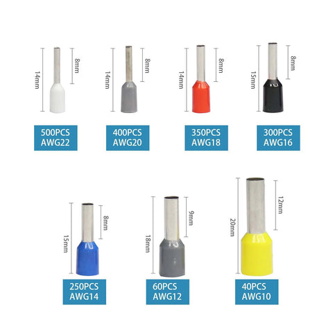 Ferrule Size Color Guide 1900 Piece Wire Ferrule Terminal Kit With 7 Sizes And ...