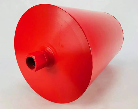 11 Inch Diamond Wet Core Drill Bit With One And One Quarter Inch Threaded Shank, red, side view, shown for concrete and masonry use