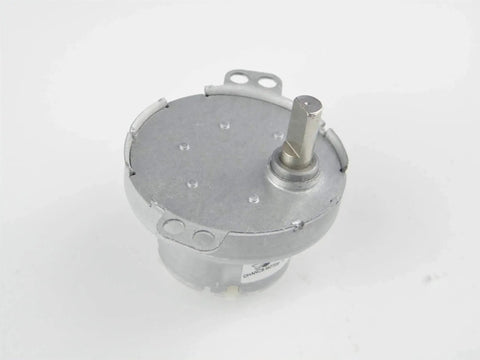 Front view of 12V DC Geared Motor JS-50 with D Shaft, showcasing 70 RPM capability, durable iron shell, and POM plastic gears for DIY applications.