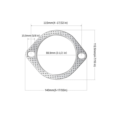 Graphite exhaust flange gasket, 3.5 in, two-bolt, high-temperature with fire ring, 2 pcs