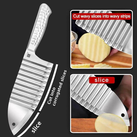Crinkle Cut Knife For Potatoes And Vegetables With Wavy Ridged Blade, Stainless Steel Potato Cutter with ergonomic non-slip handle