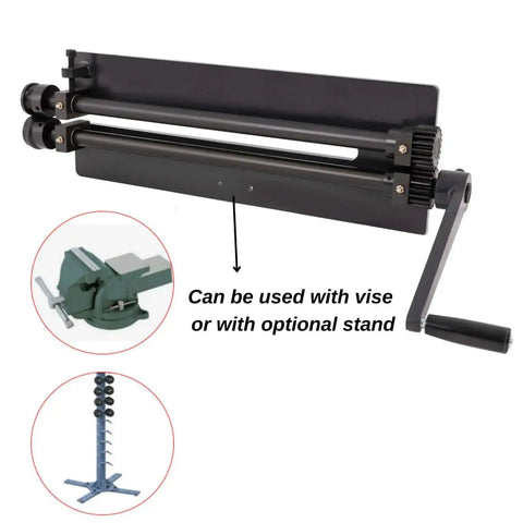 Bead Roller Sheet Metal Machine 18 Inch With 6 Die Sets, handle shown with vise and stand options for metal sheets precision work.