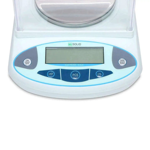 Digital Precision Analytical Balance 2000g x 0.01g High Accuracy Lab Scale front view with display and control buttons