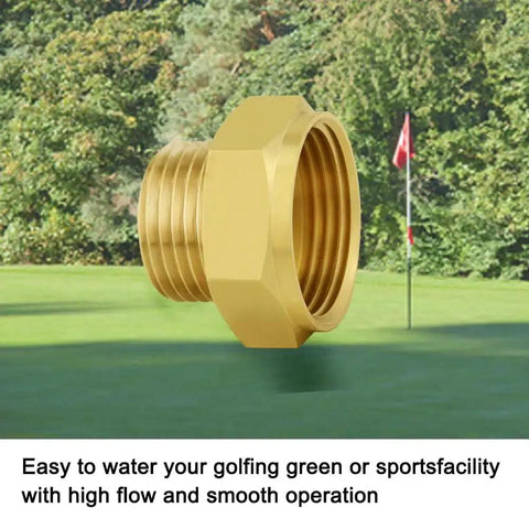 Heavy Duty Brass Garden Hose Adapter 1 Inch NPSH Female To Three Fourths Inch GHT Male Connector in outdoor setting
