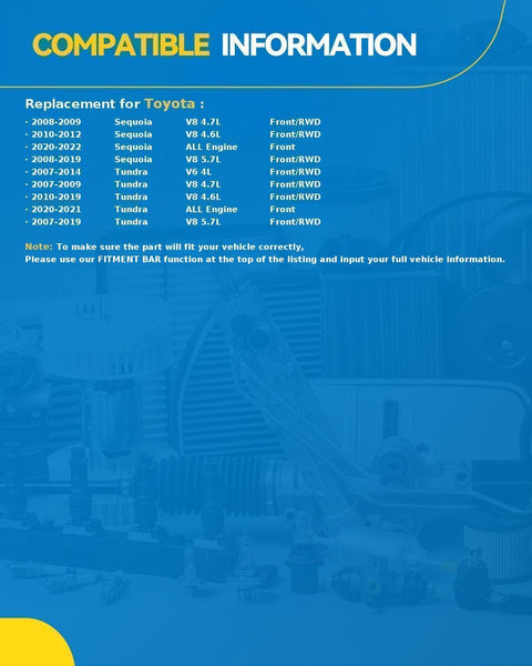 Rear Wheel Drive Front Wheel Bearing Hub Assembly For Toyota Tundra 2007 To 2021 And Sequoia 2008 To 2022 compatibility chart