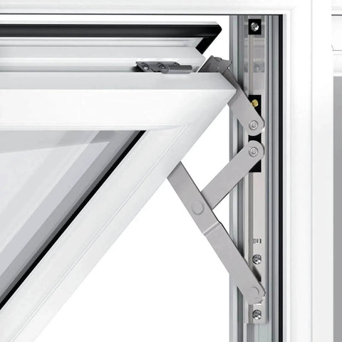 Close-up of 4 Pack 10 Inch Casement Window Hinges And Concealed Friction Stays In Stainless Steel in open position
